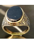 Bague Onyx Acier inox Plaqué or Taille 64 (s)