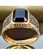 Bague Onyx Acier inox Plaqué or Taille 64 (s)
