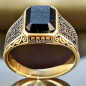 Bague Onyx Acier inox Plaqué or Taille 64 (s)