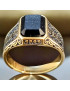 Bague Onyx Acier inox Plaqué or Taille 64 (s)