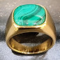 Bague Malachite Acier inox Plaqué or Taille 64 (s)