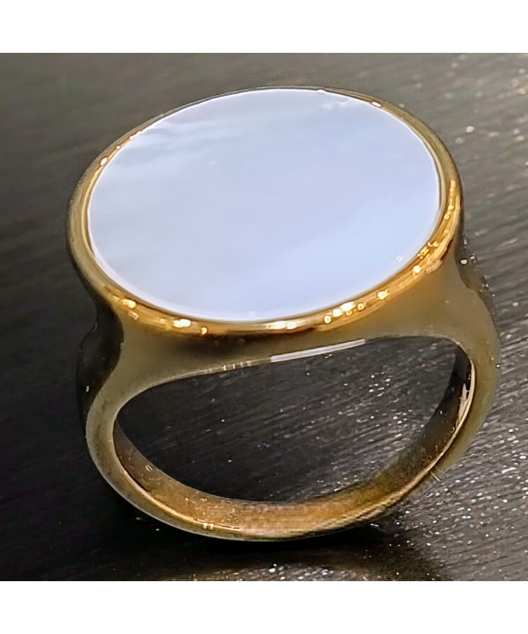 Bague Nacre Acier inox Plaqué or Taille 58 (s)