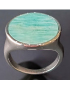 Bague Amazonite Acier inox Plaqué or Taille 58 (s)