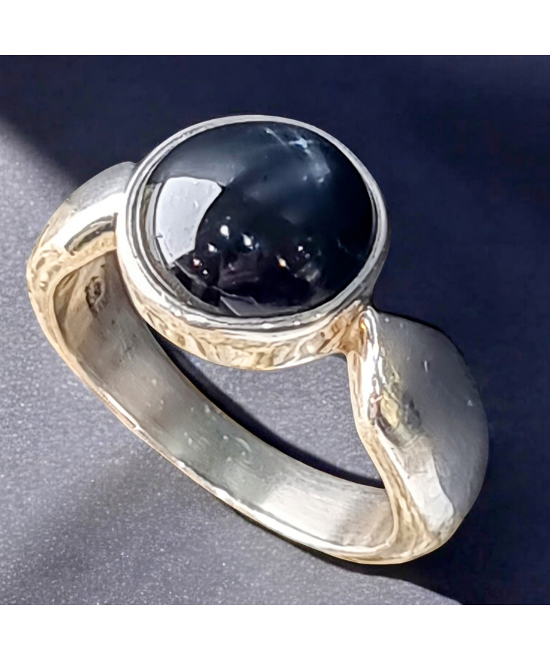 Bague Saphir noir Black Star Argent 925 Taille 56 (s)