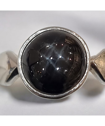 Bague Saphir noir Black Star Argent 925 Taille 56 (s)