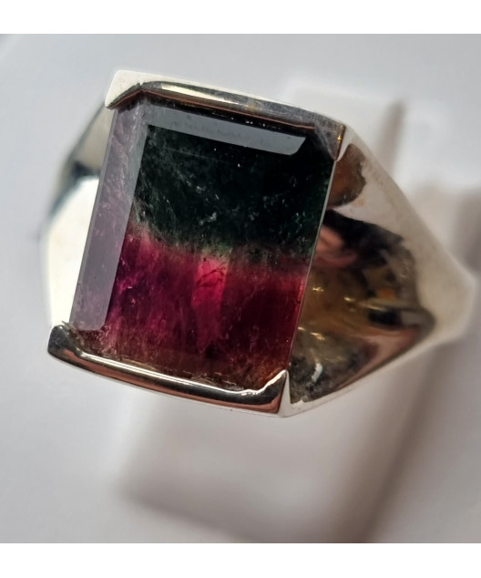Bague tourmaline melon d'eau argent 925 Taille 53