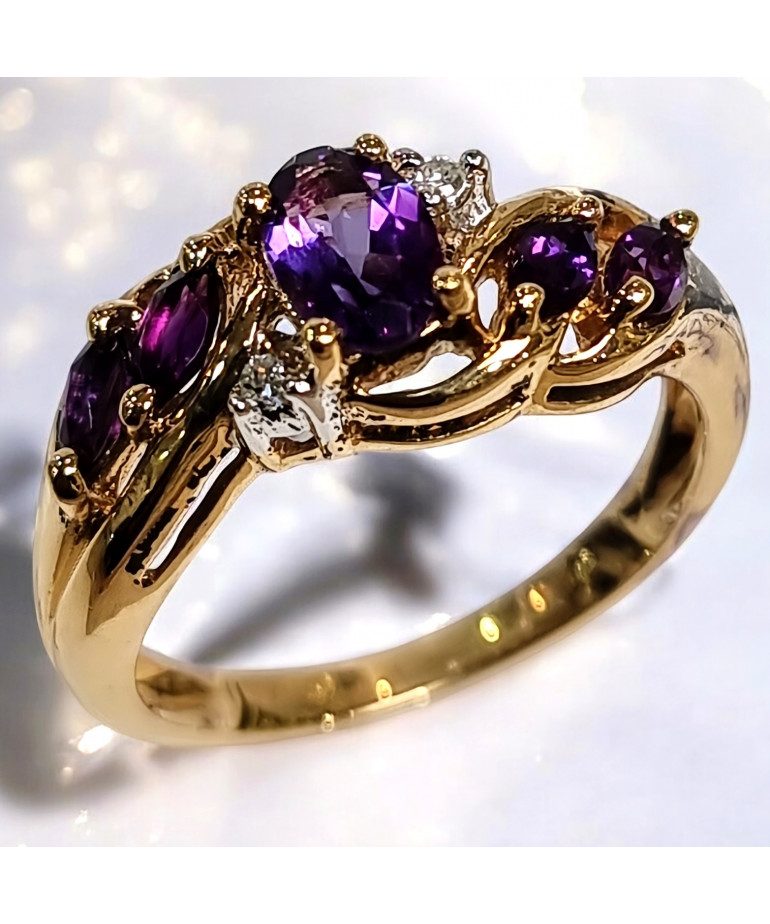 Bague Améthyste et Diamant Or 18 carats Taille 52 et sur mesure (s)