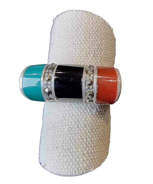 Bague Cornaline Onyx Agate verte & Marcassite Taille 54