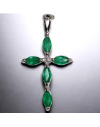 Pendentif Emeraude et Diamants Croix Or gris 18 carats (s)