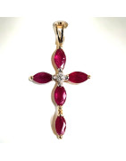 Pendentif Rubis et Diamants Croix Or 18 carats (s)