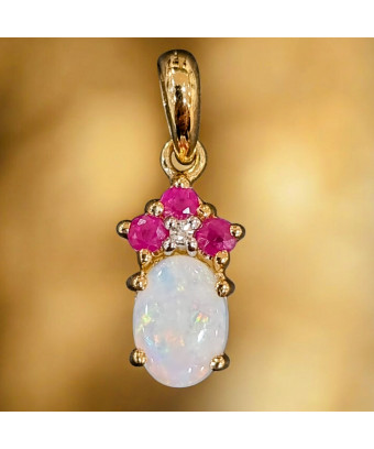 Pendentif Rubis Opale et Diamants Or 18 carats (s)