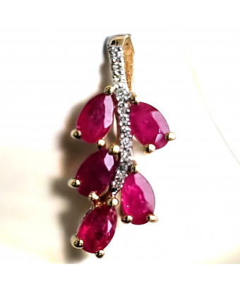 Pendentif Rubis et Diamants Feuille Or 18 carats (s)