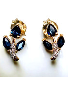 Boucles Saphir et Diamants Feuille Or 18 carats (s)