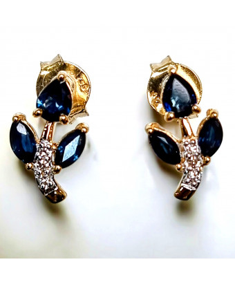 Boucles Saphir et Diamants Feuille Or 18 carats (s)