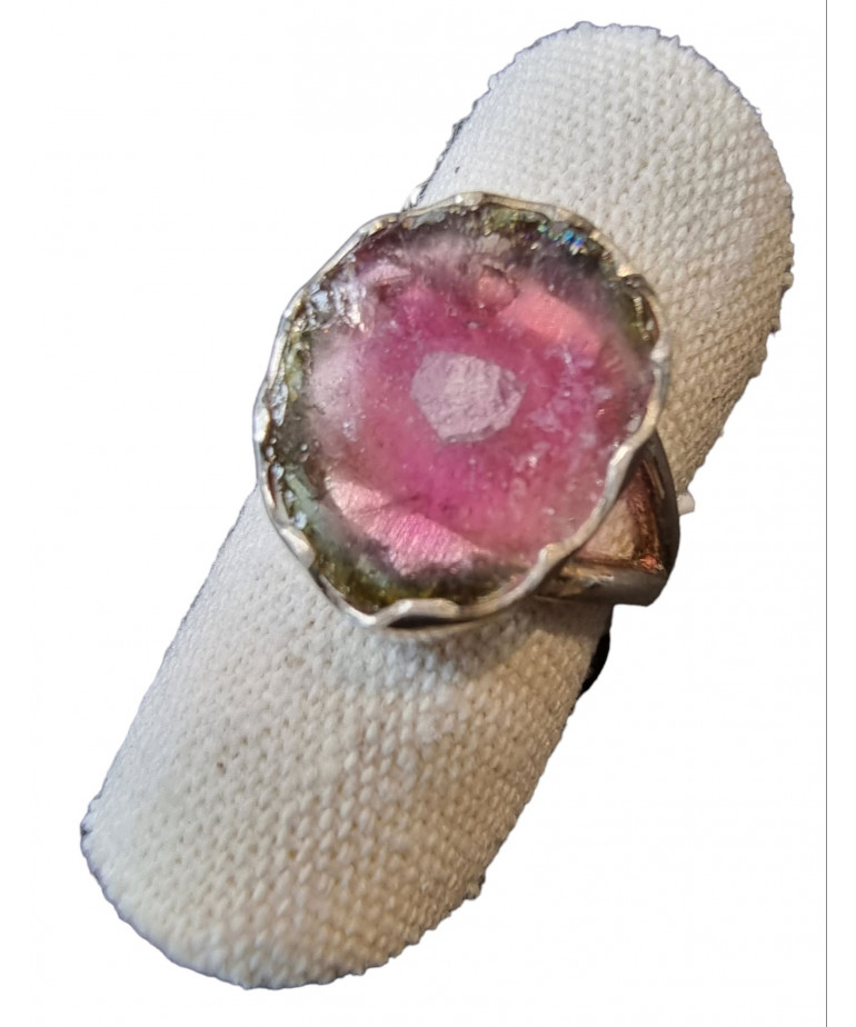 Bague tourmaline melon d'eau argent 925 Taille 53