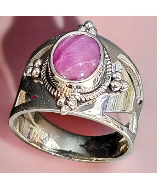 Bague Rubis Etoilé Argent 925 Taille 60 (s)