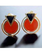 Boucles Jaspe rouge et Onyx Plaqué or (s)