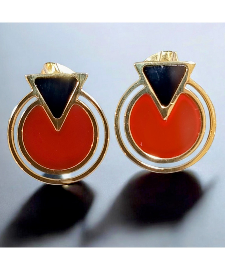 Boucles Jaspe rouge et Onyx Plaqué or (s)
