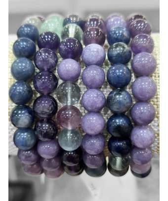 Bracelet Lépidolite Améthyste Fluorite Sodalite Pierres rondes 8mm