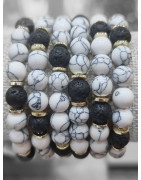 Bracelet Onyx Pierre de lave et inserts dorés Pierres rondes 8mm