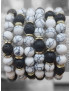 Bracelet Onyx Pierre de lave et inserts dorés Pierres rondes 8mm
