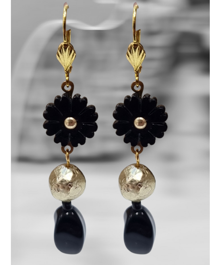 Boucles Bakélite et perle Plaquée or "Créateur" (s)