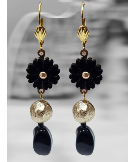 Boucles Bakélite et perle Plaquée or "Créateur" (s)