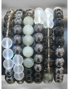 Bracelet Onyx Aqua aura labradorite Quartz fumé Hématite Pierres rondes 8mm (s)