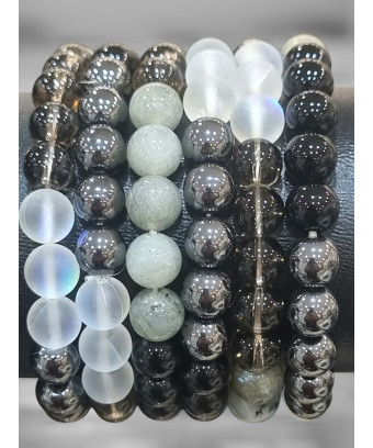 Bracelet Onyx Aqua aura labradorite Quartz fumé Hématite Pierres rondes 8mm (s)