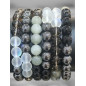 Bracelet Onyx Aqua aura labradorite Quartz fumé Hématite Pierres rondes 8mm (s)