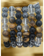 Bracelet Œil de tigre Hématite Cristal de roche Onyx Pierres rondes 8 mm (s)