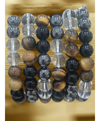 Bracelet Œil de tigre Hématite Cristal de roche Onyx Pierres rondes 8 mm (s)