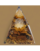 Pyramide Orgonite de protection Œil de tigre et Boule Cristal de roche 6cm (s)