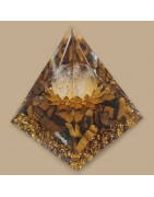 Pyramide Orgonite de protection Œil de tigre et Boule Cristal de roche 6cm (s)
