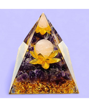 Pyramide Orgonite de protection Améthyste et Boule Quartz rose 6cm (s)