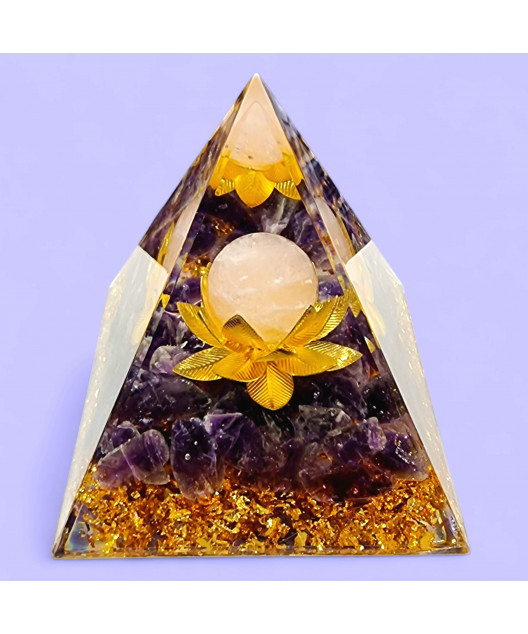 Pyramide Orgonite de protection Améthyste et Boule Quartz rose 6cm (s)