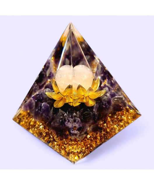 Pyramide Orgonite de protection Améthyste et Boule Quartz rose 6cm (s)