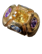 Bague Zirconium Topaze bleue Améthyste plaquée or Taille 60