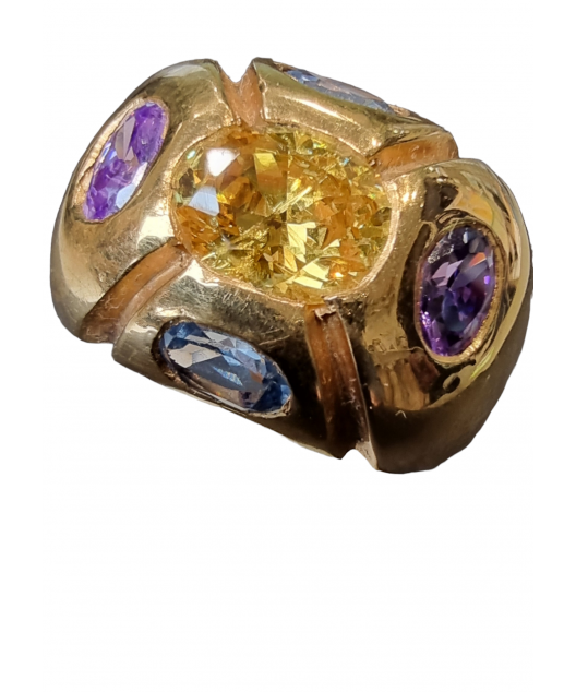 Bague Zirconium Topaze bleue Améthyste plaquée or Taille 60