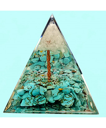 Pyramide Orgonite de protection Turquoise arbre Cristal de roche 6cm (s)