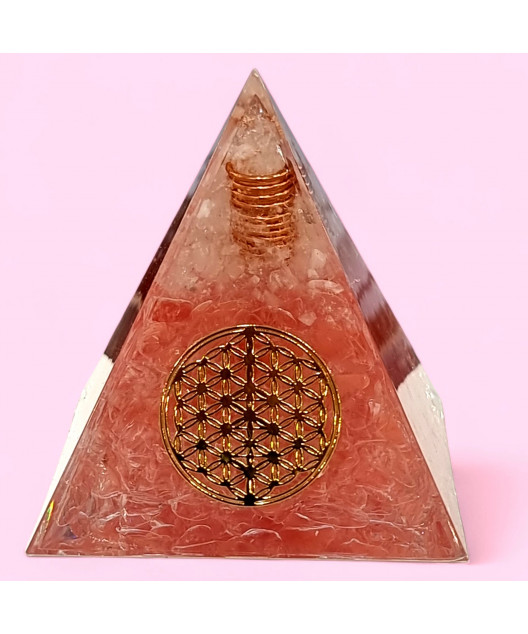 Pyramide Orgonite de protection Quartz cerise Fleur de vie 6cm (s)
