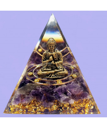 Pyramide Orgonite de protection Améthyste Bouddha 6cm (s)
