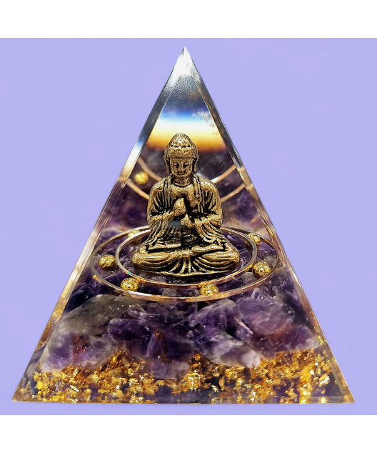 Pyramide Orgonite de protection Améthyste Bouddha 6cm (s)