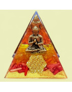 Pyramide Orgonite de protection Corail Bouddha Fleur de vie 6cm (s)