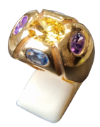 Bague Zirconium Topaze bleue Améthyste plaquée or Taille 60