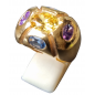 Bague Zirconium Topaze bleue Améthyste plaquée or Taille 60