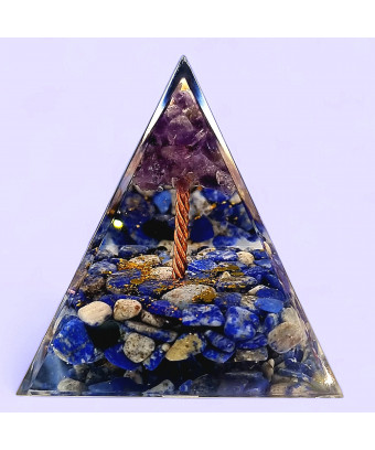 Pyramide Orgonite de protection Lapis-lazuli et Arbre Améthyste 5cm (s)