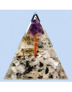 Pyramide Orgonite de protection Pierre de lune et Arbre Améthyste 5cm (s)