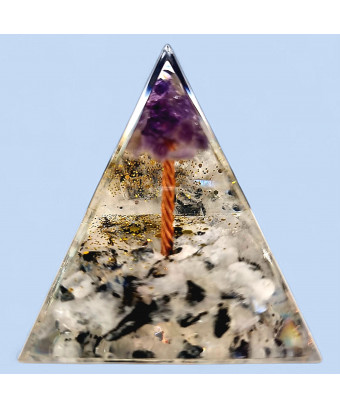 Pyramide Orgonite de protection Pierre de lune et Arbre Améthyste 5cm (s)