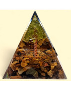 Pyramide Orgonite de protection Œil de tigre et Arbre Péridot 5cm (s)